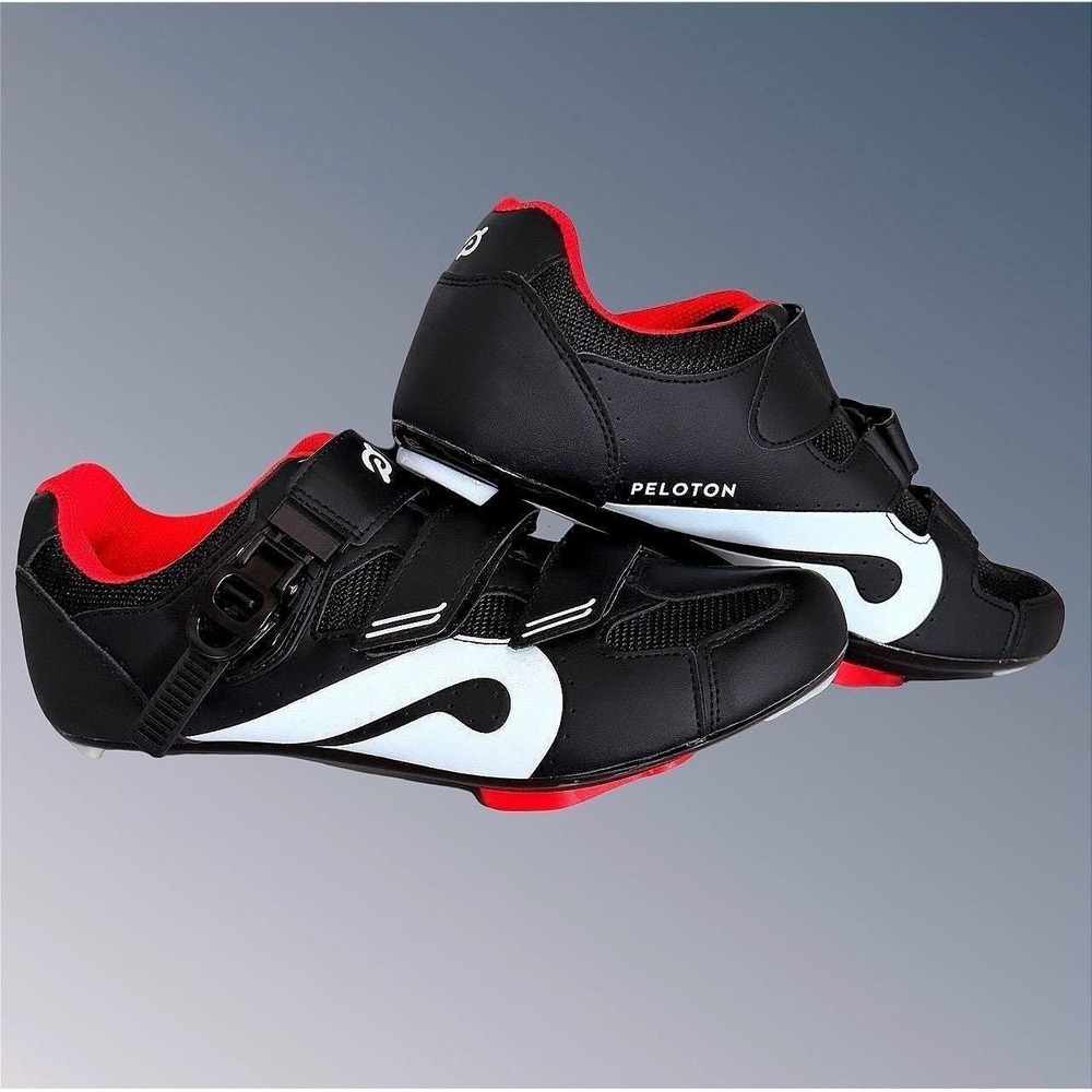 Peloton Cycling Shoes Mens US Size 12 Black Red White PL-SH-02 EU 46 With Cleats